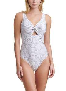 [DKNY] Snake Print White Gray Peek-A-Boo Twist Front One Piece Swimsuit NWT