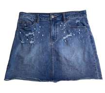 Chelsea & Violet Pearl and Distressed Denim Mini Skirt. Size Medium