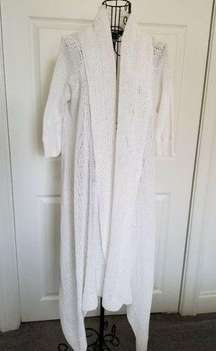 DKNY White Open Weave 100% Cotton Cardigan Elbow Length Sleeves Front Drape M/L