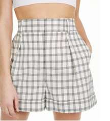 Danielle Bernstein plaid high waisted shorts