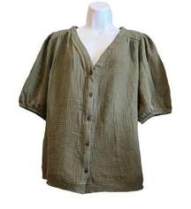 New Knox Rose Army Green Short Sleeve Blouse Medium