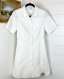Draper James Poplin Lattice Shirt Dress Button Front White Size 8