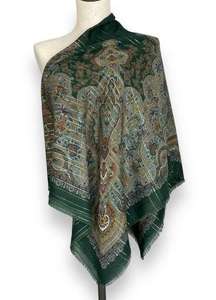 Green Scarf Metallic Thread Pattern 46"x46" Women Square Made in Italy Shawl