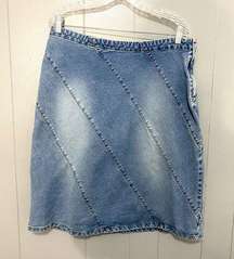 Vintage Y2K  Denim Washed Out Diagonal Stitching Boho Knee Length Skirt 14