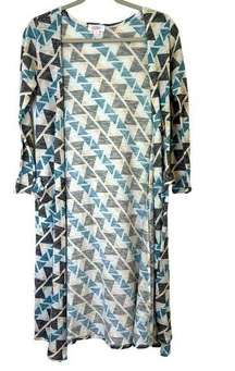 LuLaRoe Sarah Geometric Print Long Open Front Duster Cardigan Women's S