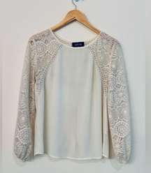 Fab’rik Open Back Lace and Embroidered Cream Top size Medium