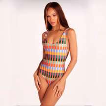 Goldsheep Rainbow Checkered Summer Stripes One Piece Swimsuit