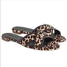 Cora Slide Sandals Leopard Print Cross Straps Closed Toe Leather 7.5