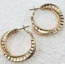 Ettika Boho Gold Tone Double Twist Hoops Earrings