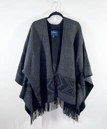 Boho aztec print blanket kimono poncho sweater gray