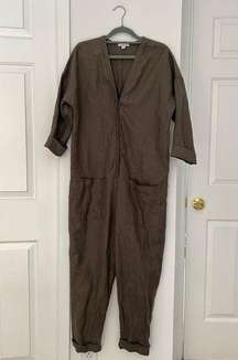 Army Green 100% Linen Jumpsuit - NWOT