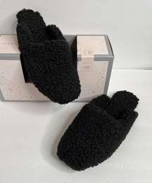 Alfani Deep Black Shearling Slide Boxed Slipper Sz L (9-10)