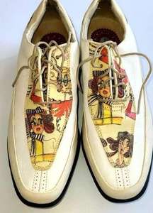 Rare Estate FootJoy Golf Shoe Women‎ 7.5 White Art2Wear Deco Vintage 40's Motif