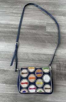 Chicos Navy Blue Beaded Shoulder Bag Purse Crossbody 6x8