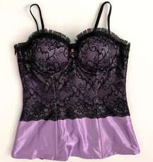 Frederick’s of Hollywood Purple & Black Satin Lace Corset top Large