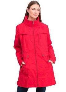 Cole Haan Womens Red Hooded Packable Water Resistant Rain Coat Jacket Size L