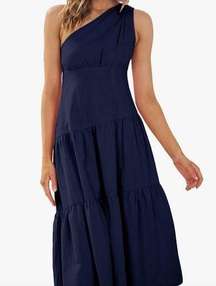 Navy Blue One Shoulder Midi Dress