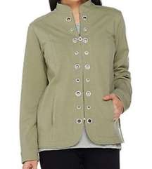 Quacker Factory DreamJeannes Glam stretch grommet rhinestone jacket zip front M