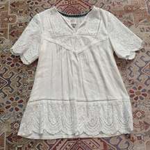 Knox Rose eyelet lace prairie cottagecore white blouse size XS scalloped hem