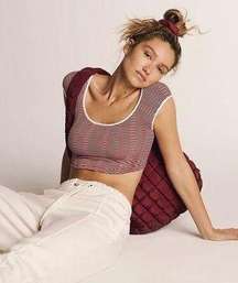 🆕FP Movement by Free People NWOT What’s The Scoop Baby Tee Red Combo (FPM-81)