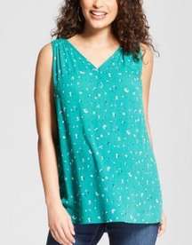 Isabel Maternity Teal Floral V-Neck Tank Top S