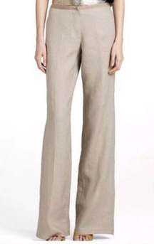 Tan Wide Leg Mid Rise Linen Pants