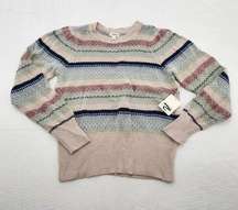 A.N.A. Womens Size Small Blue/ Beige/Pink Stripe Long Sleeve Sweater