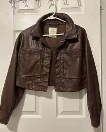 Faux Leather Brown Crop Jacket 