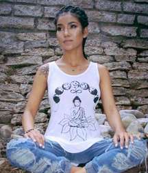 NEFF X Jhene Aiko zen lotus yoga moon stages crochet strappy white workout tank