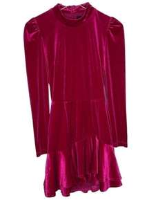 Yumi Kim Shannon Pink Fuschia Velvet Long Sleeve Mini Dress Size Medium