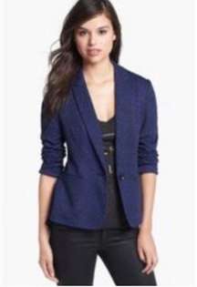 Olivia Moon Blue Black Print Light Knit Blazer