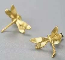 Artisan Handmade 925 Silver Gold Dragonfly - The Hermosa Dainty Earrings