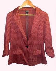 Soho Apparel Ltd Red & Black Open Front Knit Blazer w: Ruched Sleeves - size med