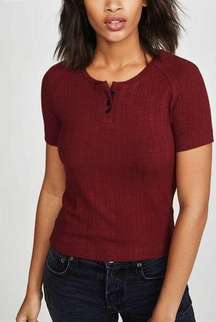 3x1 Slim Knit Henley Short Sleeve Top Red