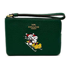 Disney X Coach Corner Zip Wristlet With Sled Motif Dark Pine Green CN025