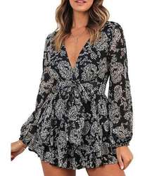 NEW Jumpsuit Floral Print V Neck Double Layer Ruffle Romper L