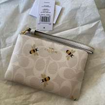 Coach Bee Print Corner Zip Wristlet