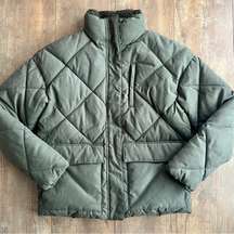 Universal Thread Full Zip Utility Quilted Water Resistant Puffer Green Coat
