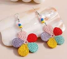 Braided Colorful Five-petal Flower Beaded Earrings