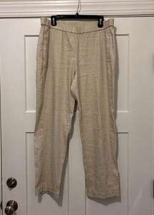 J. Jill Linen Stretch Pants Womens Large Wide Leg Tan Elastic Waist Pockets