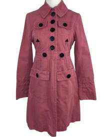 Button Front Cotton Jacket Trench Coat Pink