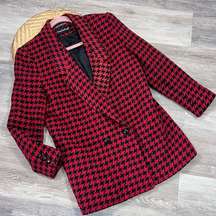 Vintage red & black houndstooth double breasted blazer jacket