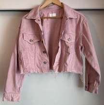 Boyish Jeans XS Light Pink Denim Loose Fit Oversized Distressed Cropped Jacket