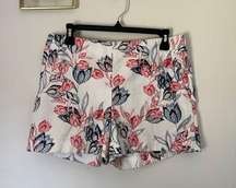 Womens Shorts White Pink Blue Floral Size 6