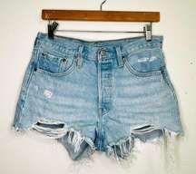 501 Original Cutoff Denim High-Rise Short Ojai Slide Light Blue raw hem