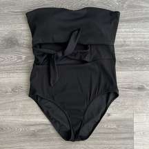 AERIE Ribbed One Piece Swimsuit Cut Out Tie Waist Black Size XL Full Coverage