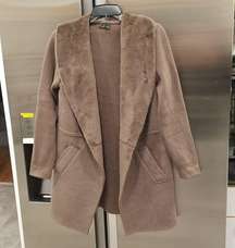 💕LOVE TOKEN💕 Faux Fur Wide Collar Knit Trench Jacket Coat ~ Taupe Brown