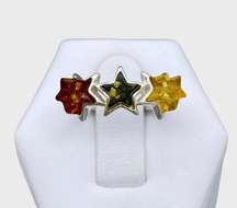 Genuine Baltic Amber Stars Ring - Sz 8