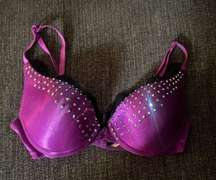 Purple Fredricks of Hollywood rhinestoned laced push-up bra 