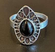 Vintage black onyx stone silver plated ring size 6.5